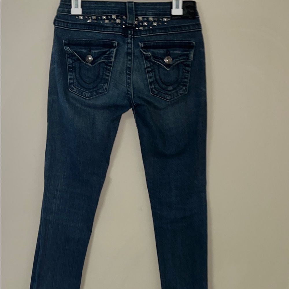 True Religion Skinny Jeans Size 26 | Studded Waistband | Blue Denim